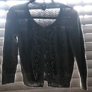 Gray Ruffle H&M 3/4 Sleeve Cardigan